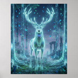Poster Holograma Cervo Floresta Elétrica