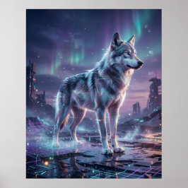 Poster Holograma Glitch Terra Desolada Lobo