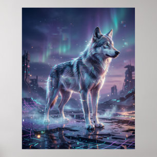 Poster Holograma Glitch Terra Desolada Lobo