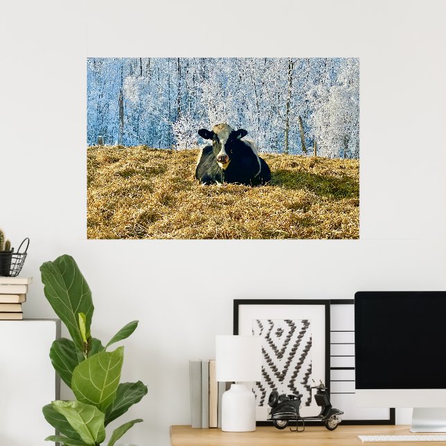 Poster Holstein Calf no Frosty Alberta Morning (Escritório em casa)