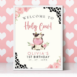 Poster Holy cow! -  Cute 1st Birthday Girl with Cow Theme