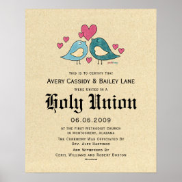 Poster "Holy Matrimony" Love Birds Wedding Certificate
