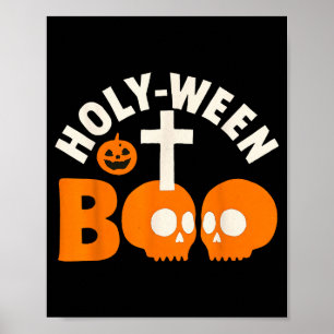 Poster Holy-ween Boo Cruz Cristã de Halloween e Caveira
