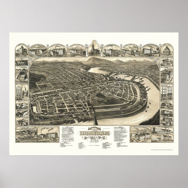 Poster Holyoke, Mapa Panorâmico do MÃE - 1881 (Frente)