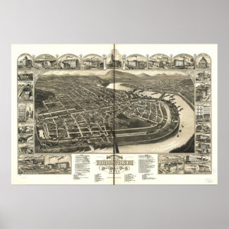 Pôster Holyoke Massachusetts 1881 Mapa Panorâmico Antiqua