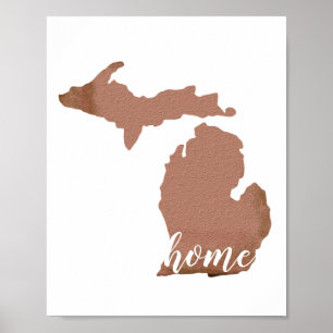 Poster Home Michigan Silhouette Copper White