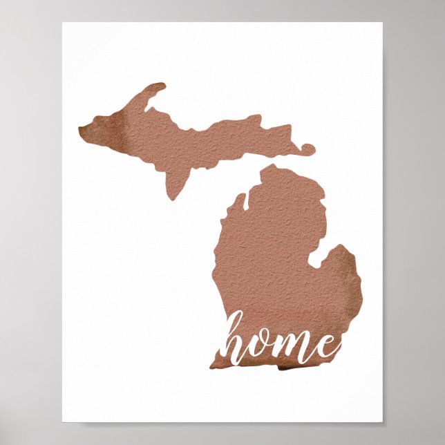 Poster Home Michigan Silhouette Copper White (Frente)