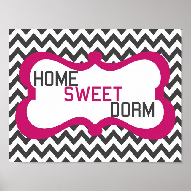 Pôster Home Sweet Dorm Cinza & Pink Chevron Wall Art Impr (Frente)