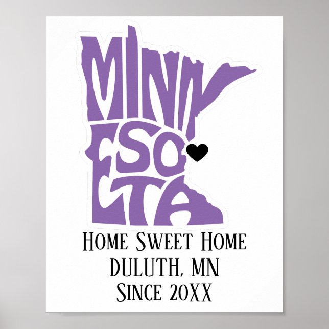 Poster Home Sweet Home Duluth, MN Purple State Map (Frente)