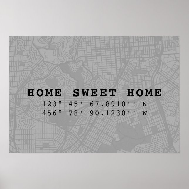 Poster Home Sweet Home | Mapear e personalizar coordenada (Frente)