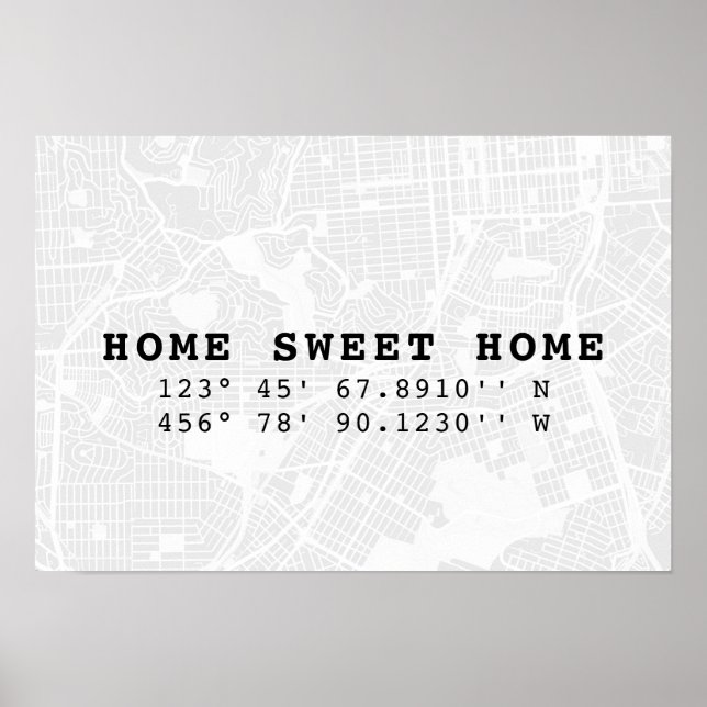 Poster Home Sweet Home | Mapear e personalizar coordenada (Frente)
