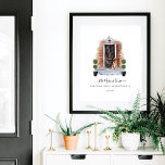 Poster Home Sweet Home Watercolor Red Brick & Black Door<br><div class="desc">Um belo e elegante presente personalizado para novos donos de casa, a primeira casa de recém-casados, e presentes no aquecimento da casa. Nosso design apresenta nossa própria porta da frente negra e escura, pintada manualmente. Acentuado com tijolos vermelho/castanho rústicos, fixação de luz preta, caminho de pedra para pavimentação de cinzas...</div>