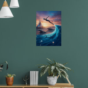 Poster Homem abstrato salta deserto