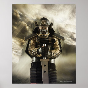 Poster Homem asiático na armadura do samurai