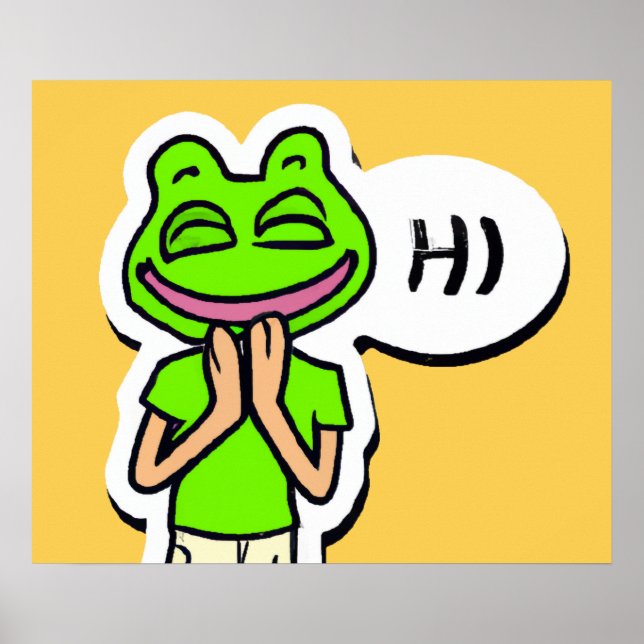 Poster Homem com Sapo sorridente na Arte Amarela (Frente)