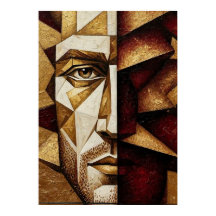 Homem Cubista Ouro Borgonha - Abstrato Texturizado