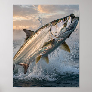Poster Homem da Flórida Tarpon Poderoso Rompendo o Nascer