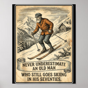 Poster Homem de 70 anos vai esquiando esquiador vintage