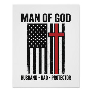 Pôster Homem de Deus Cruz Patriótica Camisa Cristã Design