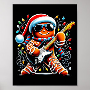 Poster Homem de Gingerbread Natal Guitarra Luzes Estrela