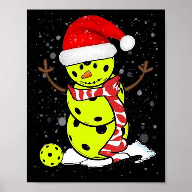 Poster Homem de Neve de Natal Picleball com Papai noel Ha (Frente)