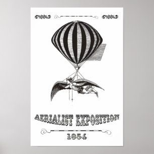 Poster Homem de Steampunk com asas & balão de ar quente
