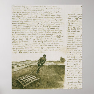 Pôster Homem de Vincent van Gogh   que puxa uma grade