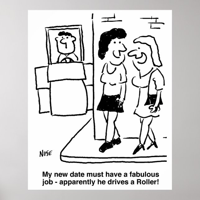 Poster Homem dirigindo um rolo compressor Cartoon engraça (Frente)
