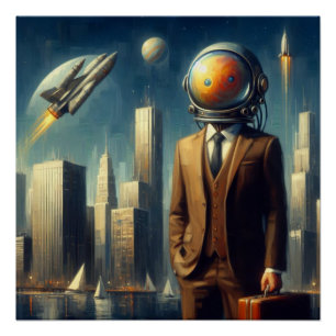 Pôster Homem espacial surrealista