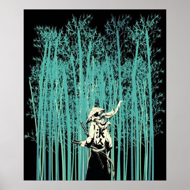 Poster Homem-Espada Japonês na Floresta de Bambu Samurai (Frente)