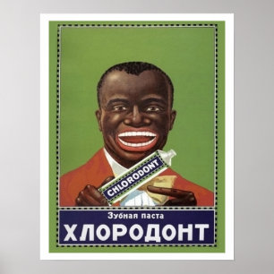 Poster Homem feliz com dentífrico, propaganda soviética