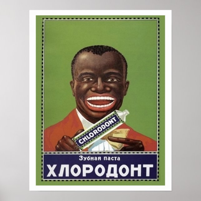Poster Homem feliz com pasta de dentes, propaganda soviét (Frente)