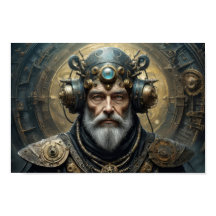 Homem futurista, armadura steampunk e capacete psí