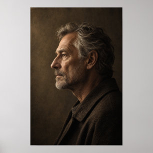 Poster Homem Grisalho de Perfil Quadro Quente na Parede