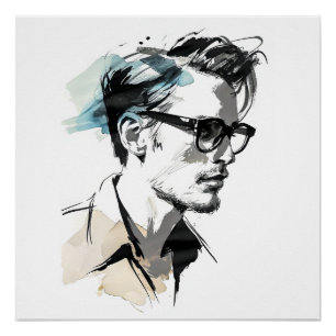 Pôster Homem Hipster Desenhando