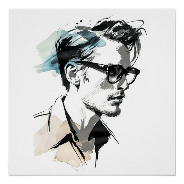 Pôster Homem Hipster Desenhando (Frente)