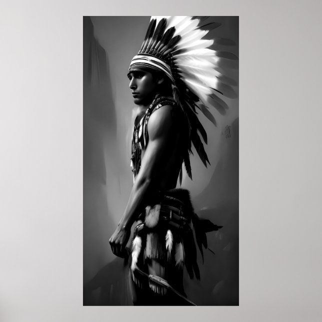 Poster Homem Indiano Branco Preto Monocromático (Frente)