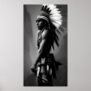 Poster Homem Indiano Preto Branco Monocromático