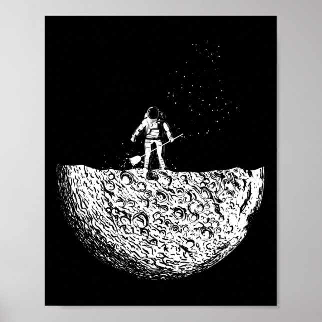 Poster Homem Na Lua Em Um Traje Espacial No Espaço (Frente)