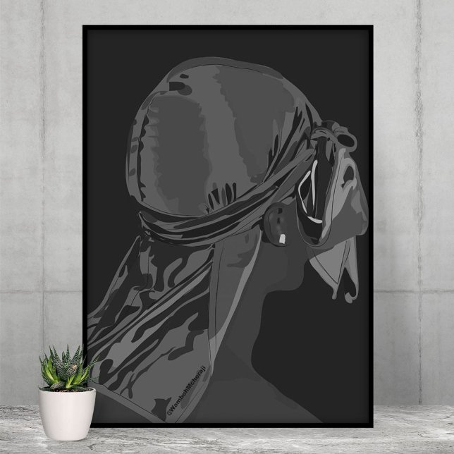 Poster Homem negro estético com arte branca e negra durag (Criador carregado)
