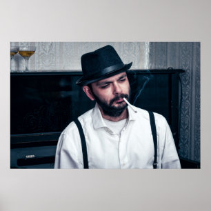 Poster Homem-retrô tocando piano e fumando