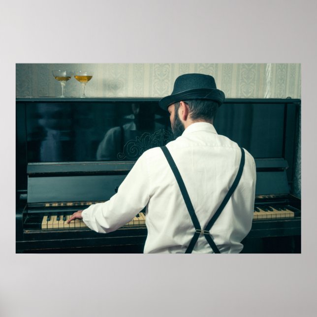 Poster Homem-retrô tocando piano e fumando (Frente)