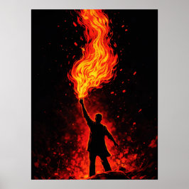 Poster Homem segurando tocha de fogo maciça Silhueta dram