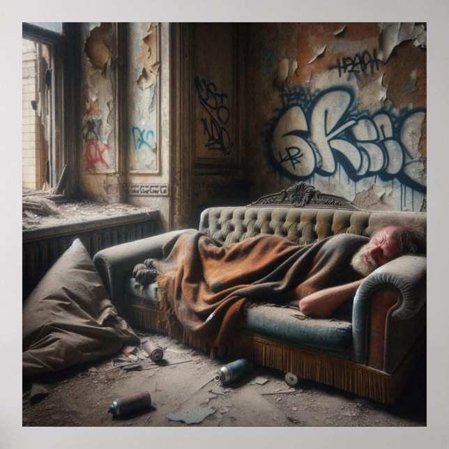 Poster Homem sem-teto dormindo em um prédio abandonado   (Frente)