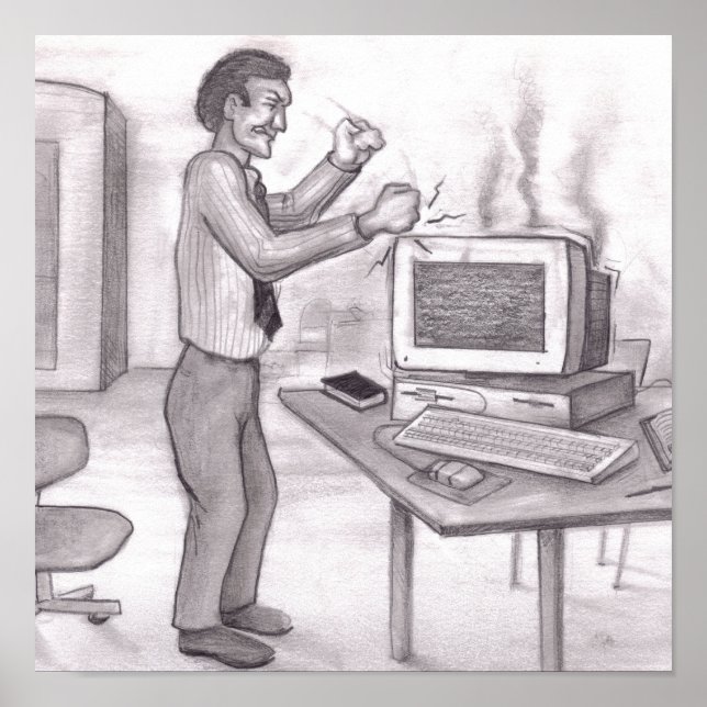 Poster Homem Socando Punhos no Monitor de Computador Fume (Frente)