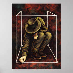 Poster Homem Solitário em Moldura Geométrica Branca – Som