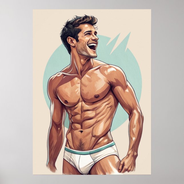 Poster Homem Sorridente e Atraente em Estilo Pin-up Vinta (Frente)