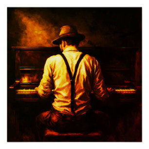 Pôster Homem Tocando Piano Por Trás Pintura a Óleo Impres