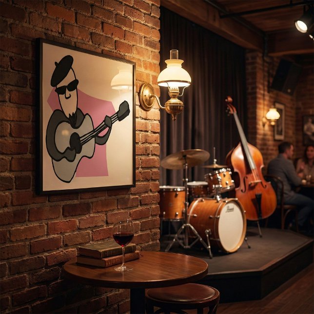 Poster Homem Usando Boina Tocando Violão (Criador carregado)