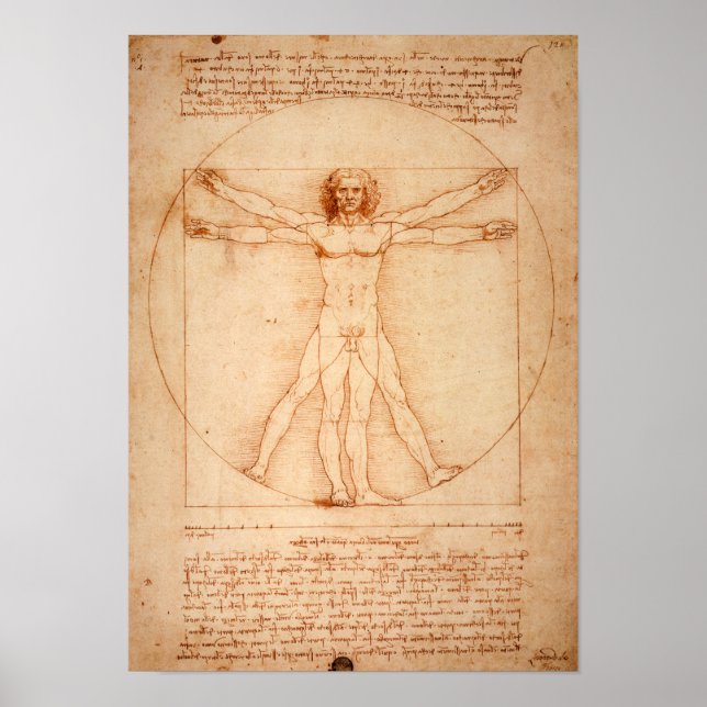 Poster Homem Vitruviano de Da Vinci (1487) (Frente)